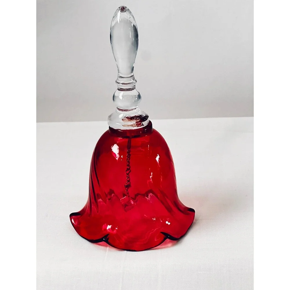 Vintage Cranberry Red‎ Glass Bell Swirl Optic Scalloped Rim 6.5